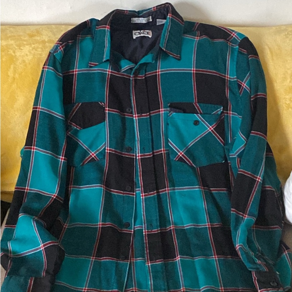 Y2K OAS Teal and Black Plaid Men's Shirt